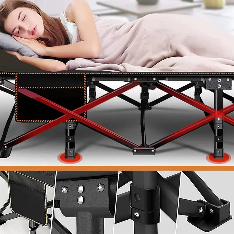 【DealsForYouDays】XL Camping Cot with Thick Pad – Oversized, Portable Folding Bed, 900LBS Max Load, Heavy-Duty Double-Layer Oxford w/ Carry Bag